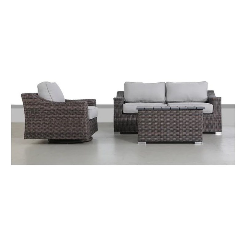Living Source International 3-Person Wicker / Rattan Seating Group in Brown/Gray