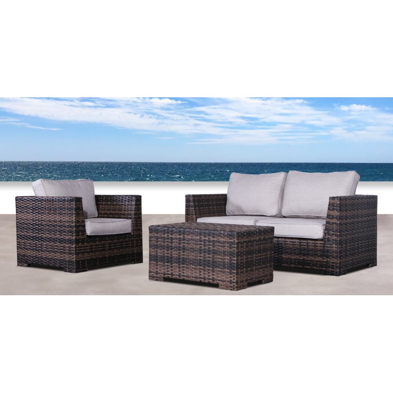 Living Source International 4-Piece Wicker Sectional Seating Group in Espresso