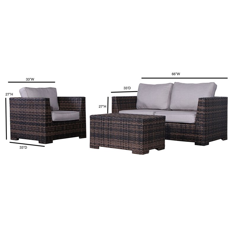 Living Source International 4-Piece Wicker Sectional Seating Group in Espresso