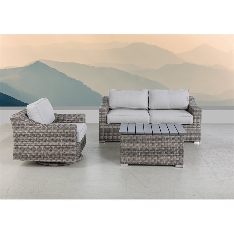 Living Source International 4-Piece Wicker Swivel Rocker Seating Group in Gray