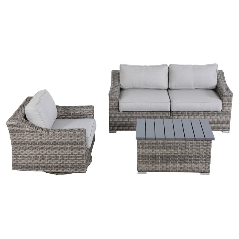 Living Source International 4-Piece Wicker Swivel Rocker Seating Group in Gray
