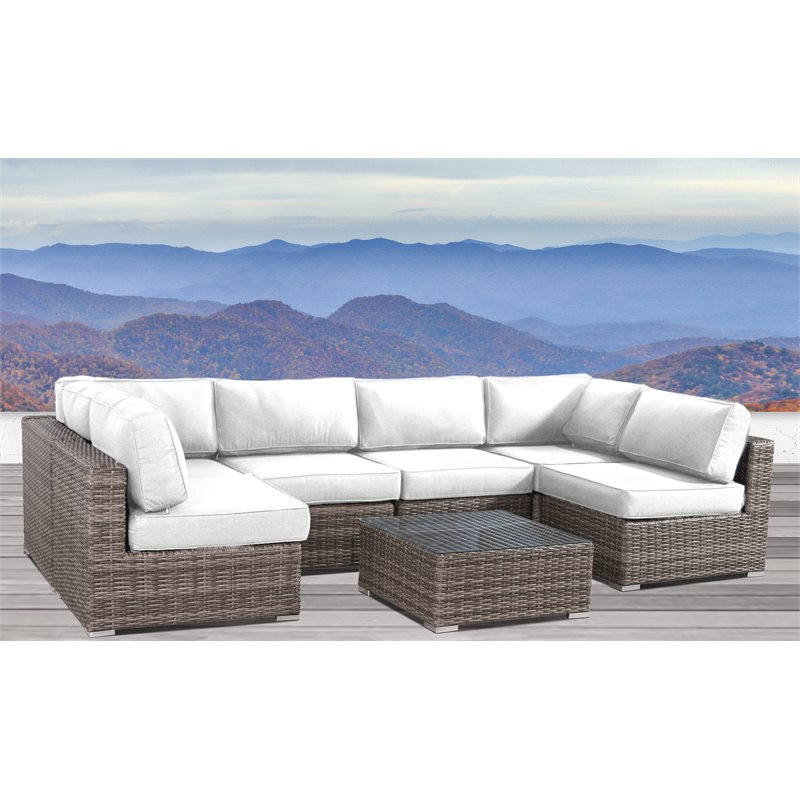 Living Source International 7-Piece Outdoor Set with Cushions in Brown/Canvas