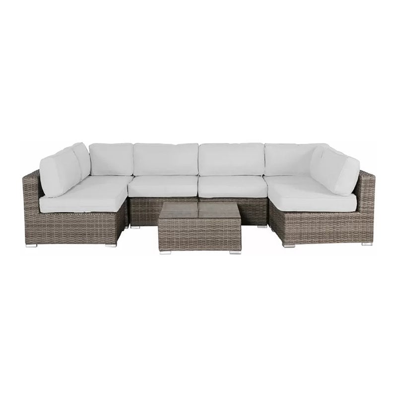 Living Source International 7-Piece Outdoor Set with Cushions in Brown/Canvas