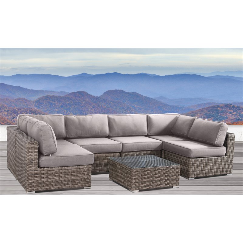 Living Source International 7-Piece Wicker / Rattan Outdoor Set in Brown/Taupe