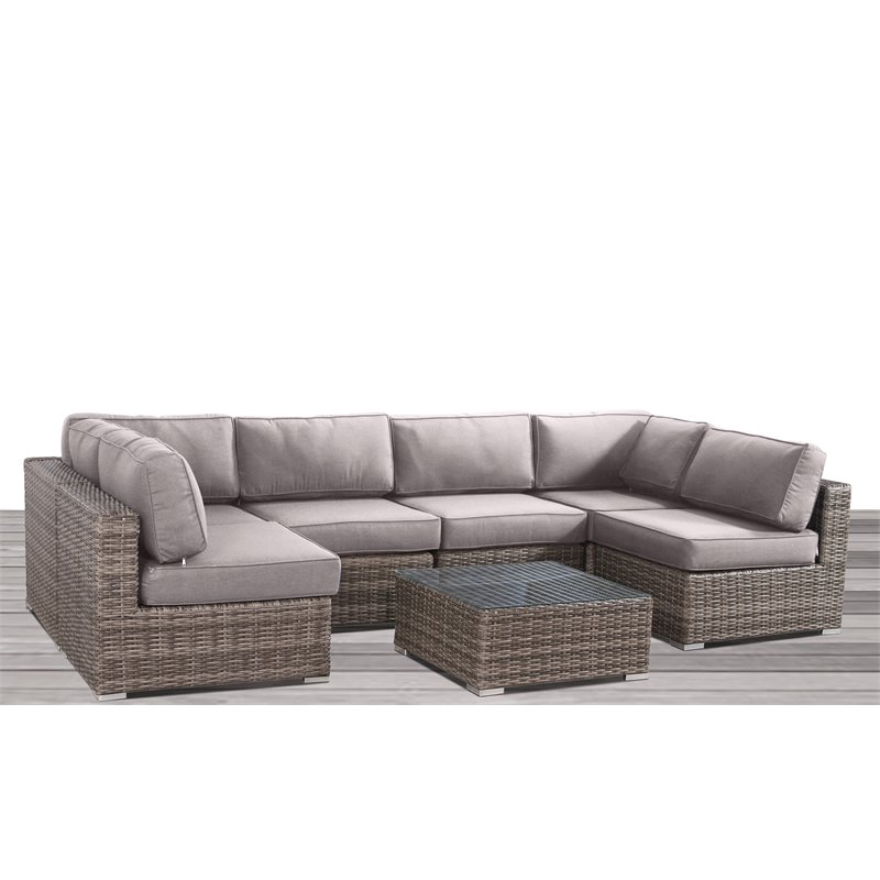 Living Source International 7-Piece Wicker / Rattan Outdoor Set in Brown/Taupe