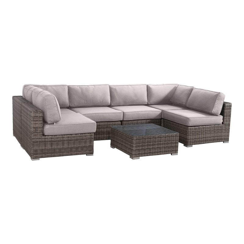 Living Source International 7-Piece Wicker / Rattan Outdoor Set in Brown/Taupe