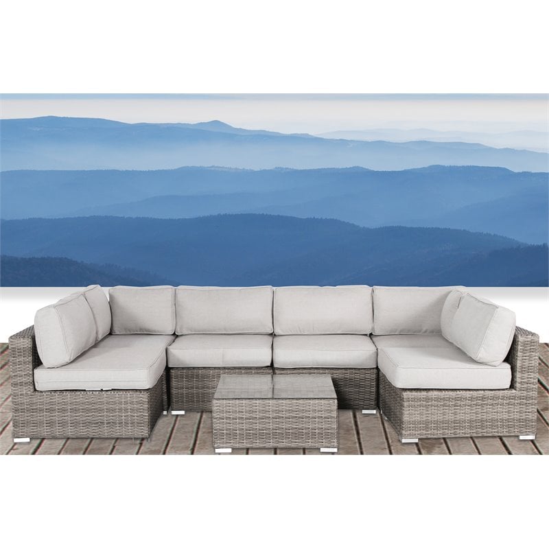 Living Source International 7-Piece Wicker Outdoor Set with Cushions in Brown