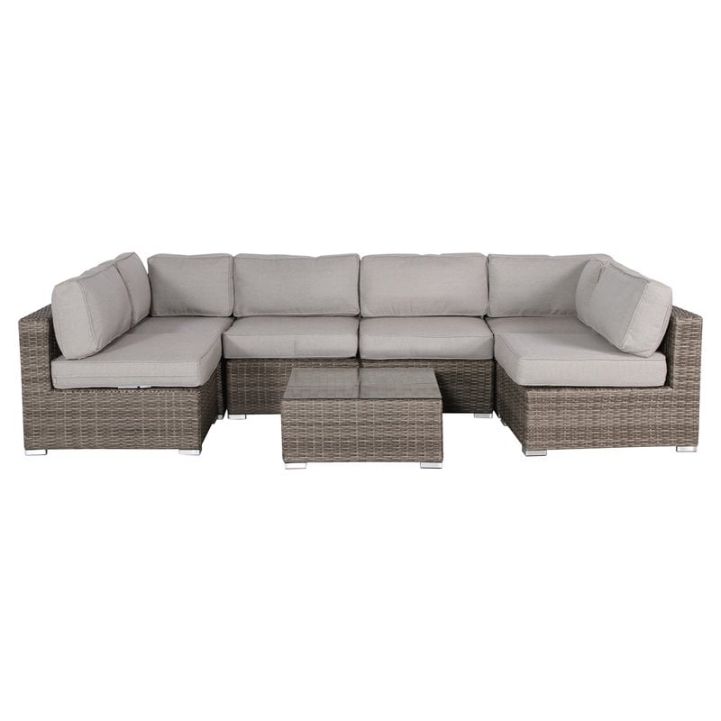 Living Source International 7-Piece Wicker Outdoor Set with Cushions in Brown