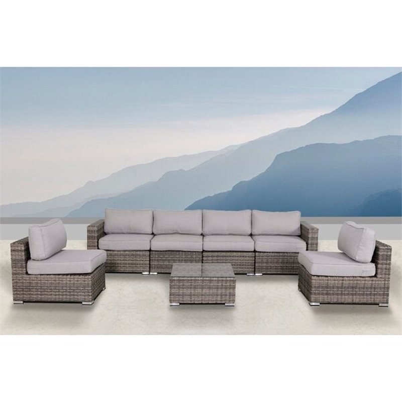 Living Source International 7-Piece Wicker / Rattan Sectional Set in Gray Finish