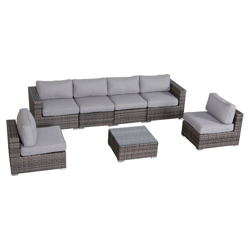 Living Source International 7-Piece Wicker / Rattan Sectional Set in Gray Finish