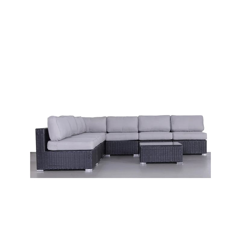Living Source International Wicker / Rattan 8-Piece Sectional Set in Black/Gray