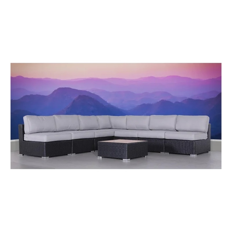 Living Source International Wicker / Rattan 8-Piece Sectional Set in Black/Gray
