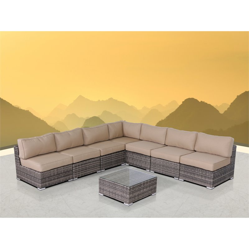 Living Source International 8-Piece Seating Group with Brown Cushions in Gray