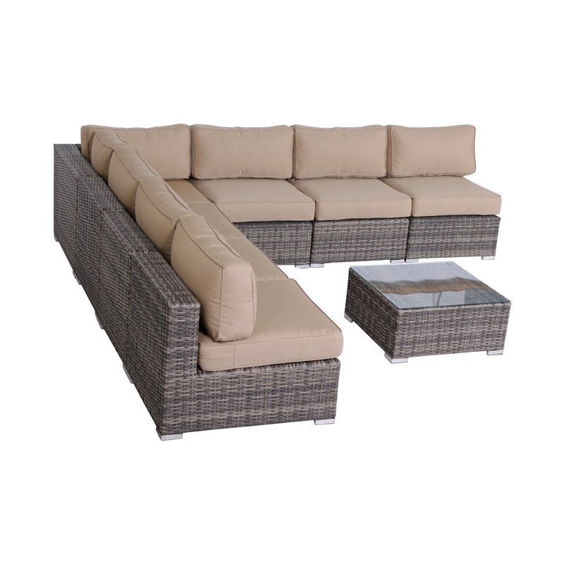 Living Source International 8-Piece Seating Group with Brown Cushions in Gray