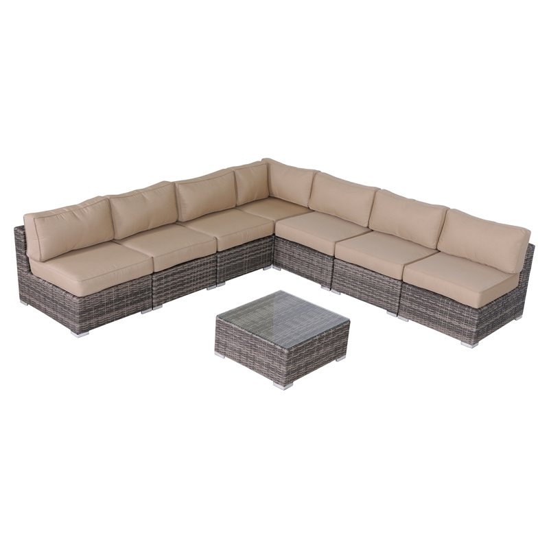 Living Source International 8-Piece Seating Group with Brown Cushions in Gray