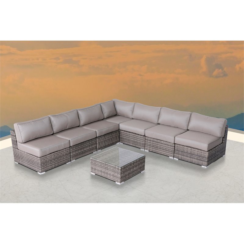 Living Source International 8-PC Wicker / Rattan Seating Group w/Cushion in Gray