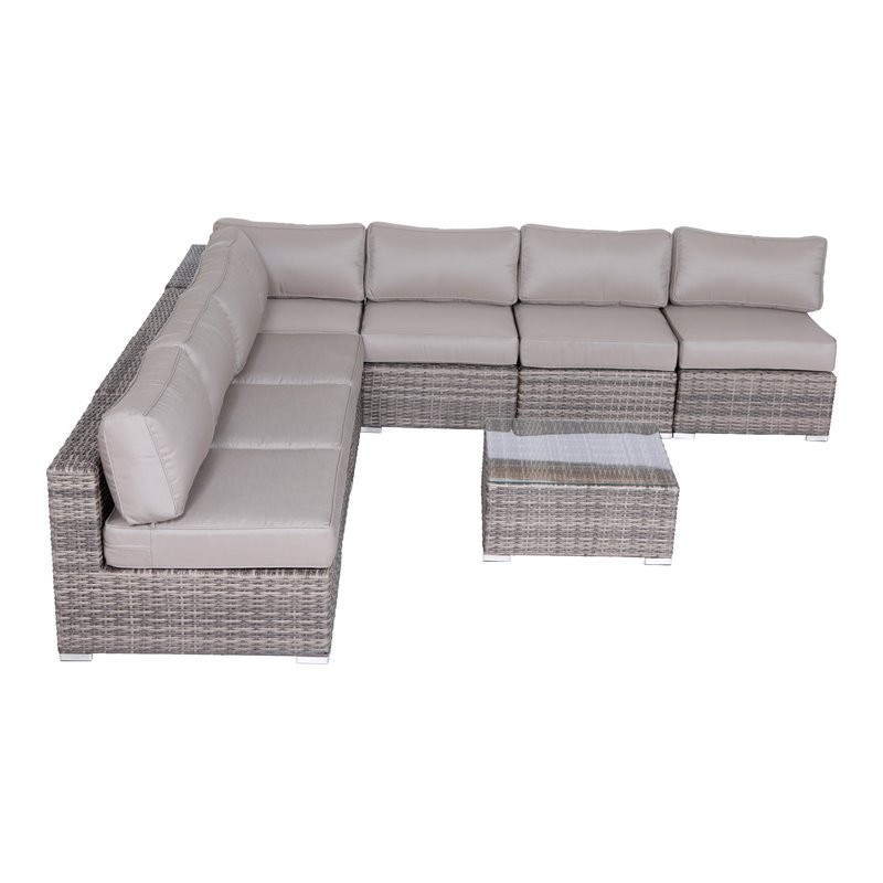 Living Source International 8-PC Wicker / Rattan Seating Group w/Cushion in Gray
