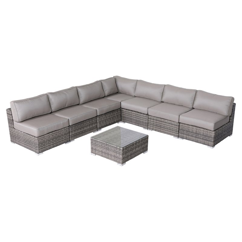 Living Source International 8-PC Wicker / Rattan Seating Group w/Cushion in Gray