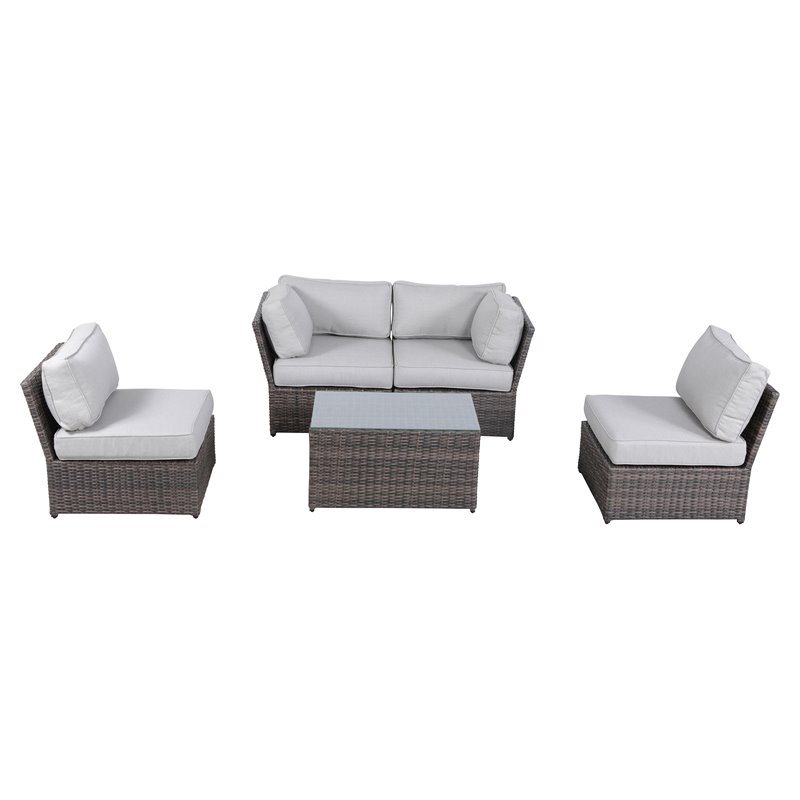 Living Source International 4-Person Seating Set with Cushion in Brown/Gray