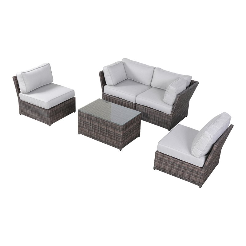 Living Source International 4-Person Seating Set with Cushion in Brown/Gray