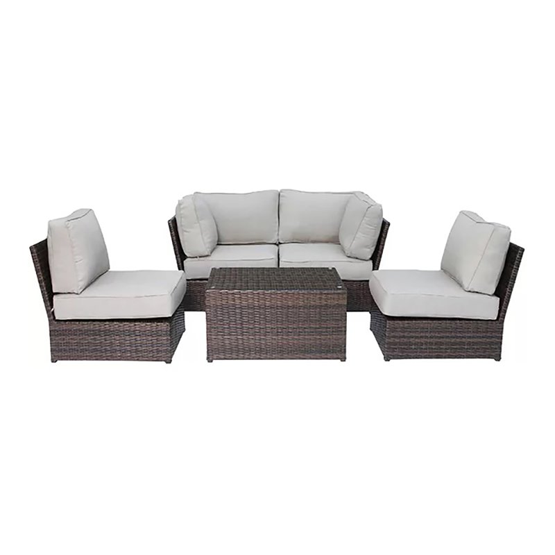 Living Source International 5-Piece Sectional Group w/ Cushions in Gray/Espresso