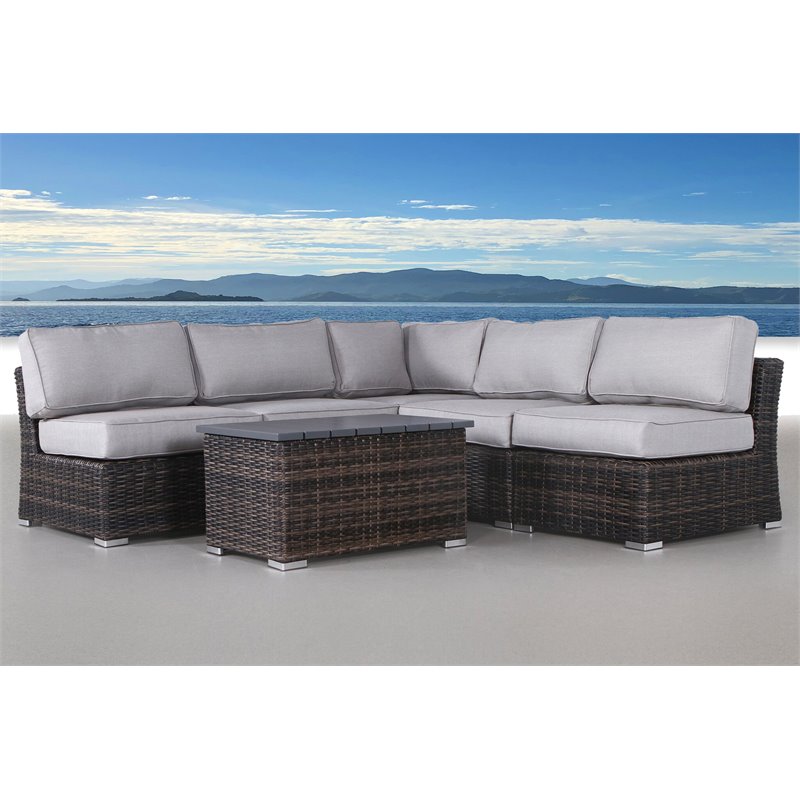 Living Source International 6-Piece Sectional Set with Cushions in Espresso/Gray