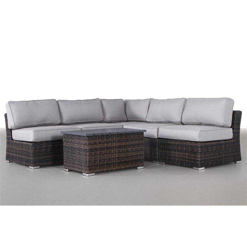 Living Source International 6-Piece Sectional Set with Cushions in Espresso/Gray