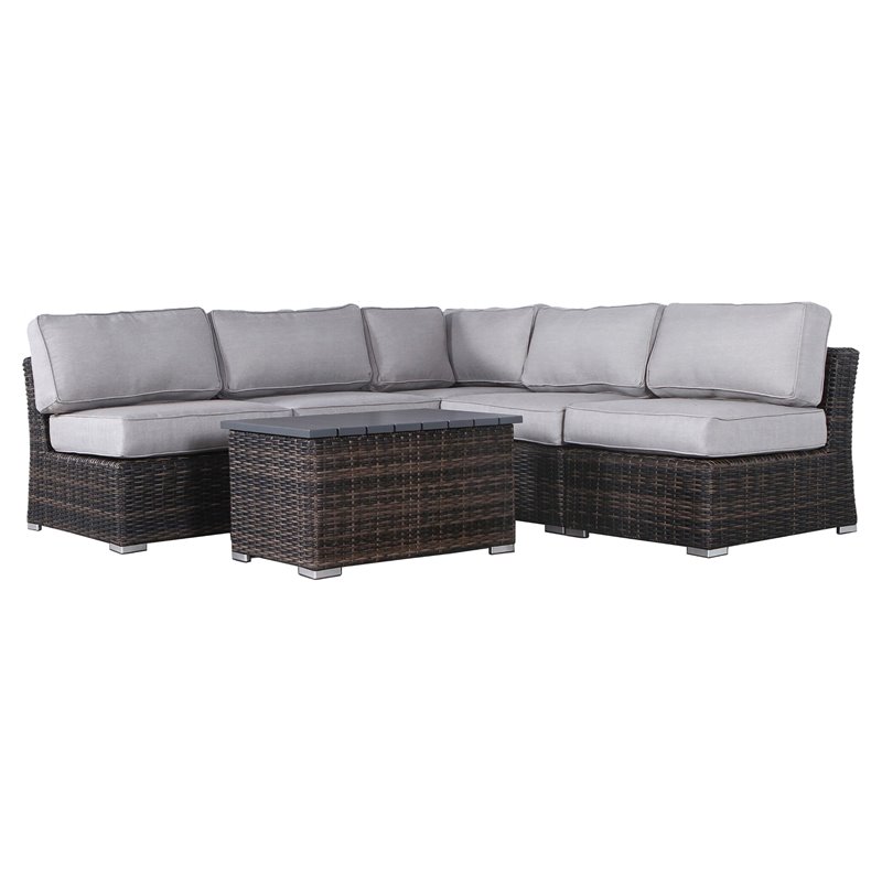 Living Source International 6-Piece Sectional Set with Cushions in Espresso/Gray