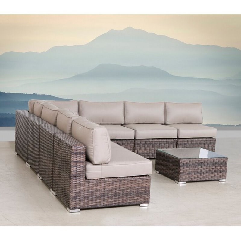 Living Source International 8-Piece Wicker / Rattan Sectional Set in Brown