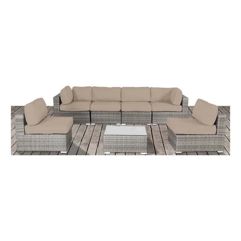 Living Source International 7-Piece Wicker / Rattan Outdoor Set in Gray/Beige