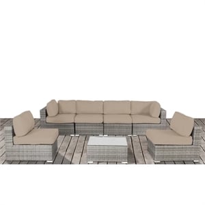 Living Source International 7-Piece Wicker / Rattan Outdoor Set in Gray/Beige