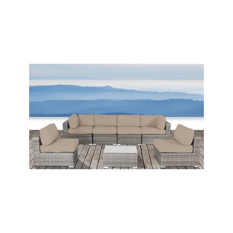 Living Source International 7-Piece Outdoor Set with Cushions - Gray/Beige