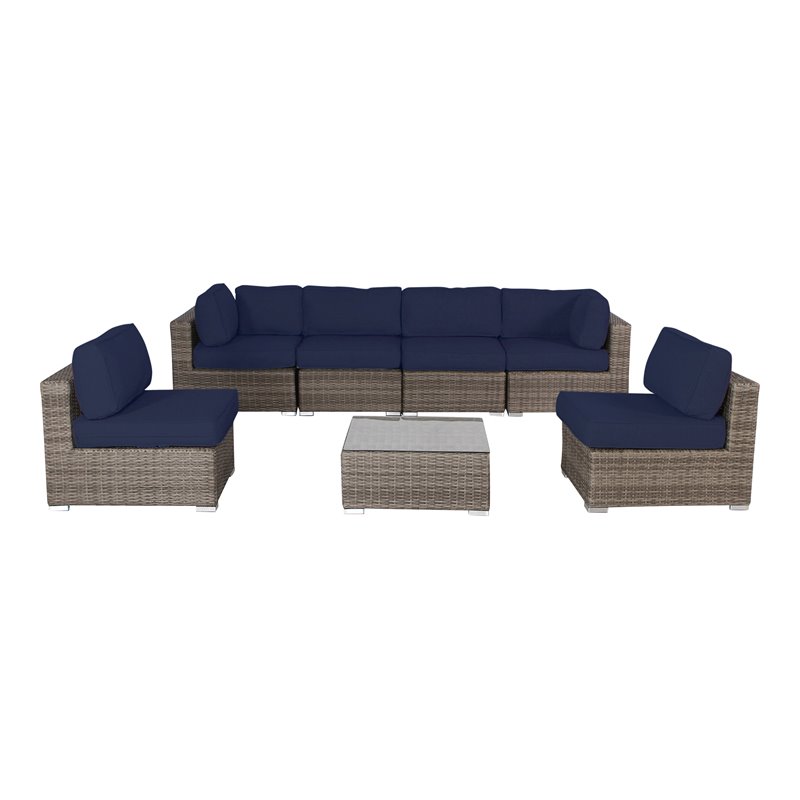 Living Source International 7-Piece Outdoor Set with Cushion in Gray/Navy Blue
