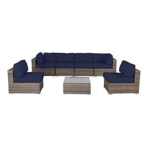living source international 7-piece outdoor set with cushion in gray/navy blue