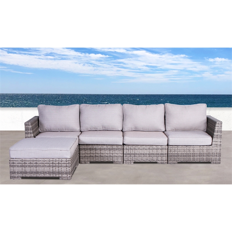 Living Source International 5-Piece Wicker/Rattan Sectional Set in Gray