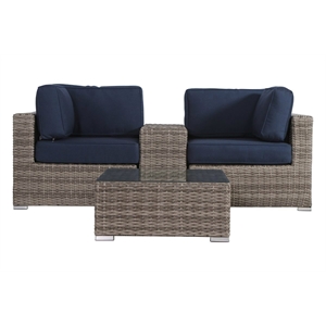 Living Source International 4-Piece Wicker Sectional Set in Brown/Navy Blue