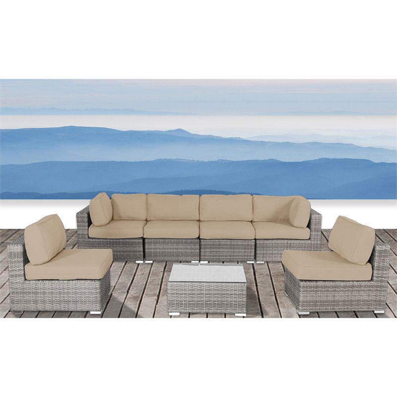 Living Source International 7-Piece Outdoor Seating Set w/ Cushions - Gray/Beige