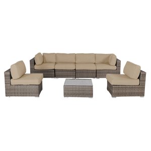 living source international 7-piece outdoor seating set w/ cushions - gray/beige