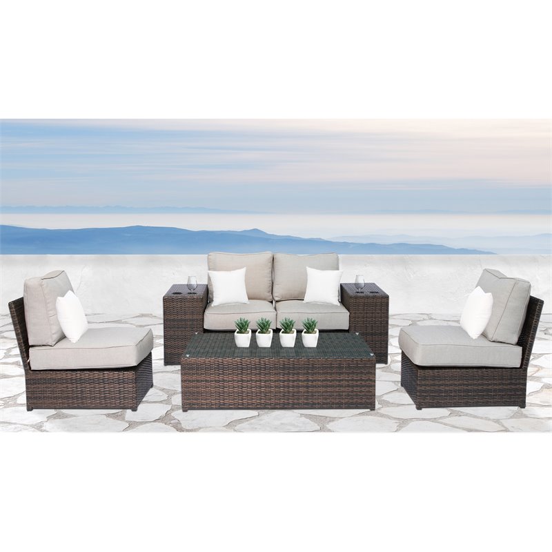 Living Source International 7-Piece Outdoor Set with Cushions in Brown