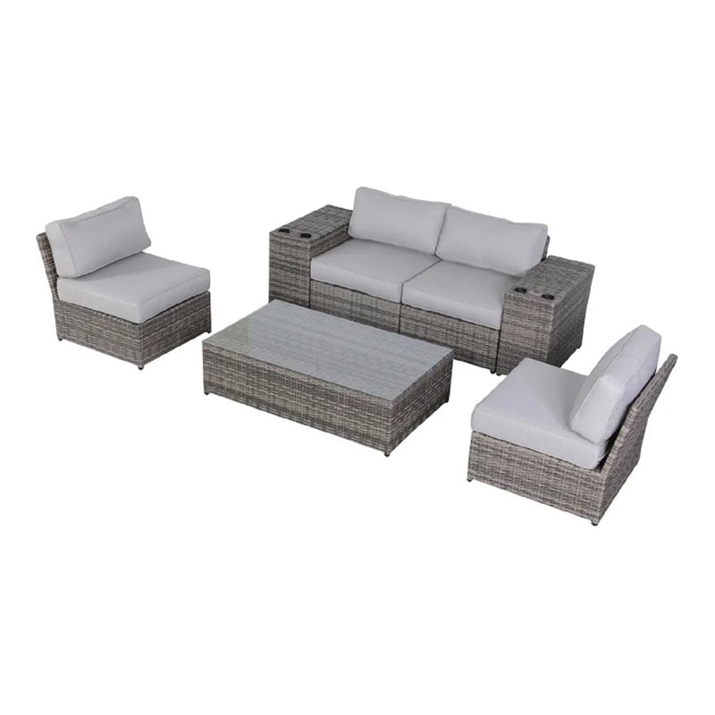 Living Source International 7-Piece Wicker and Polyester Sectional Set - Gray