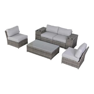 living source international 7-piece wicker and polyester sectional set - gray