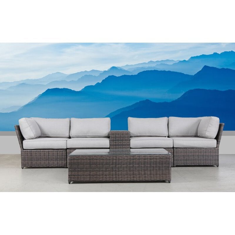 Living Source International 6-Piece Outdoor Set w/ Olefin Cushion in Brown/Gray