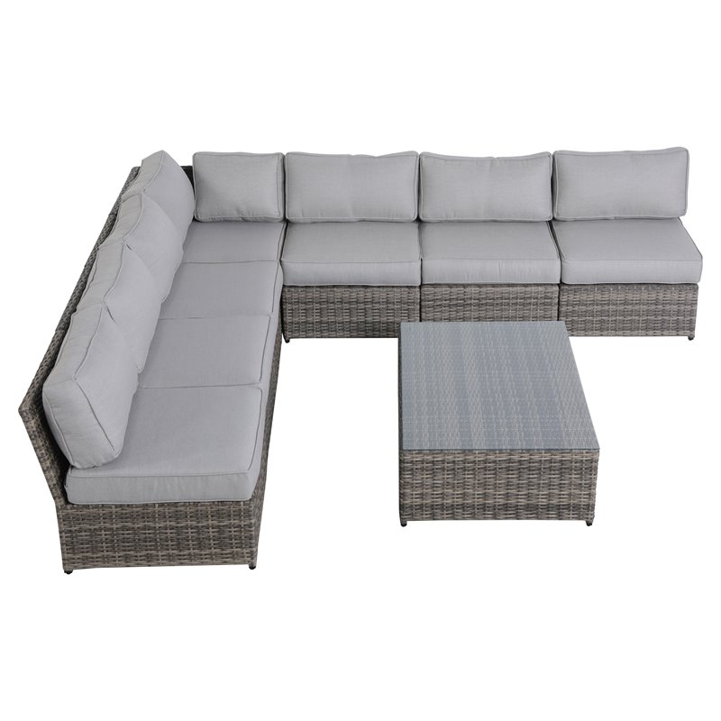 Living Source International 8-piece Wicker Sectional Set in Gray/Espresso