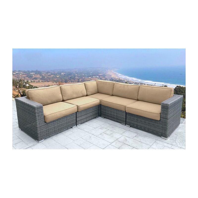 Living Source International 5-Piece Wicker / Rattan Seating Group in Gray/Beige