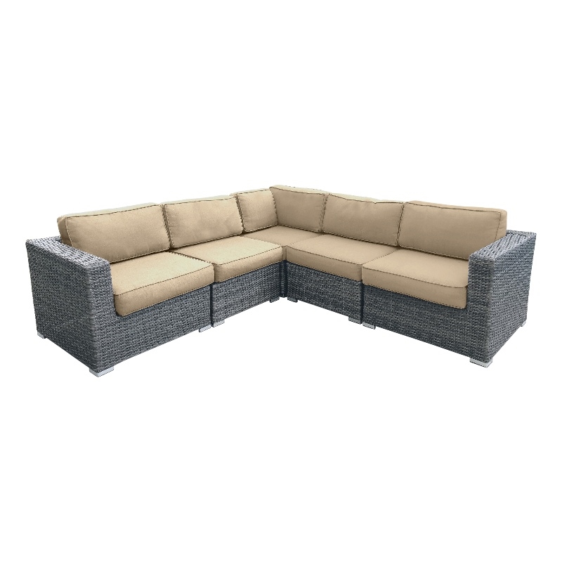Living Source International 5-Piece Wicker / Rattan Seating Group in Gray/Beige