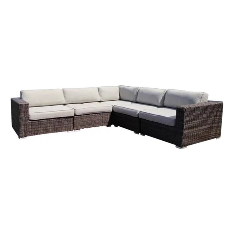 Living Source International Wicker Patio Sectional with Cushions in Gray/Canvas