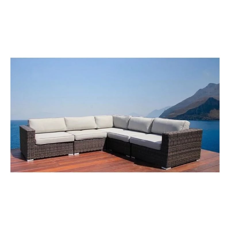 Living Source International Wicker Patio Sectional with Cushions in Gray/Canvas