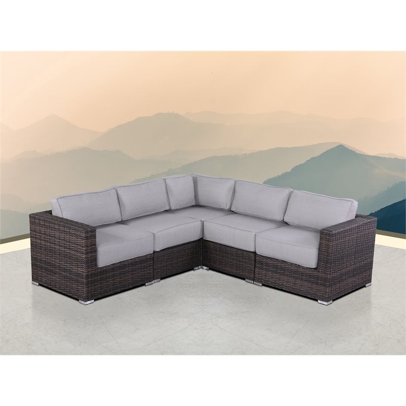 Living Source International 5-Piece Seating Group with Cushions in Gray/Brown