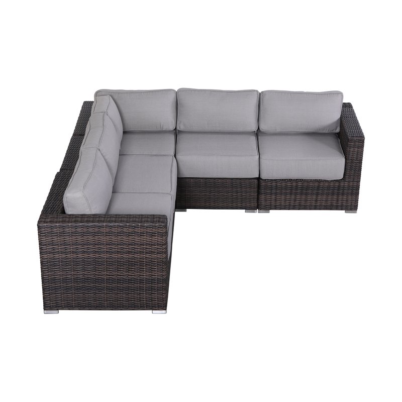 Living Source International 5-Piece Seating Group with Cushions in Gray/Brown