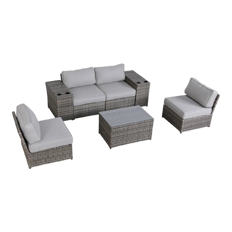Living Source International 7-Piece Wicker and Polyester Outdoor Set in Gray